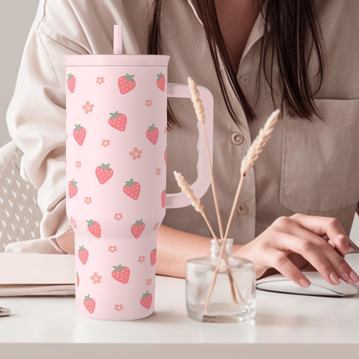SANDJEST Horse Tumbler with Handle, Insulated Cup Stainless Steel Travel Mug Cup, Gifts for Women Girl, Equestrian Gift for Birthday Christmas, 40oz