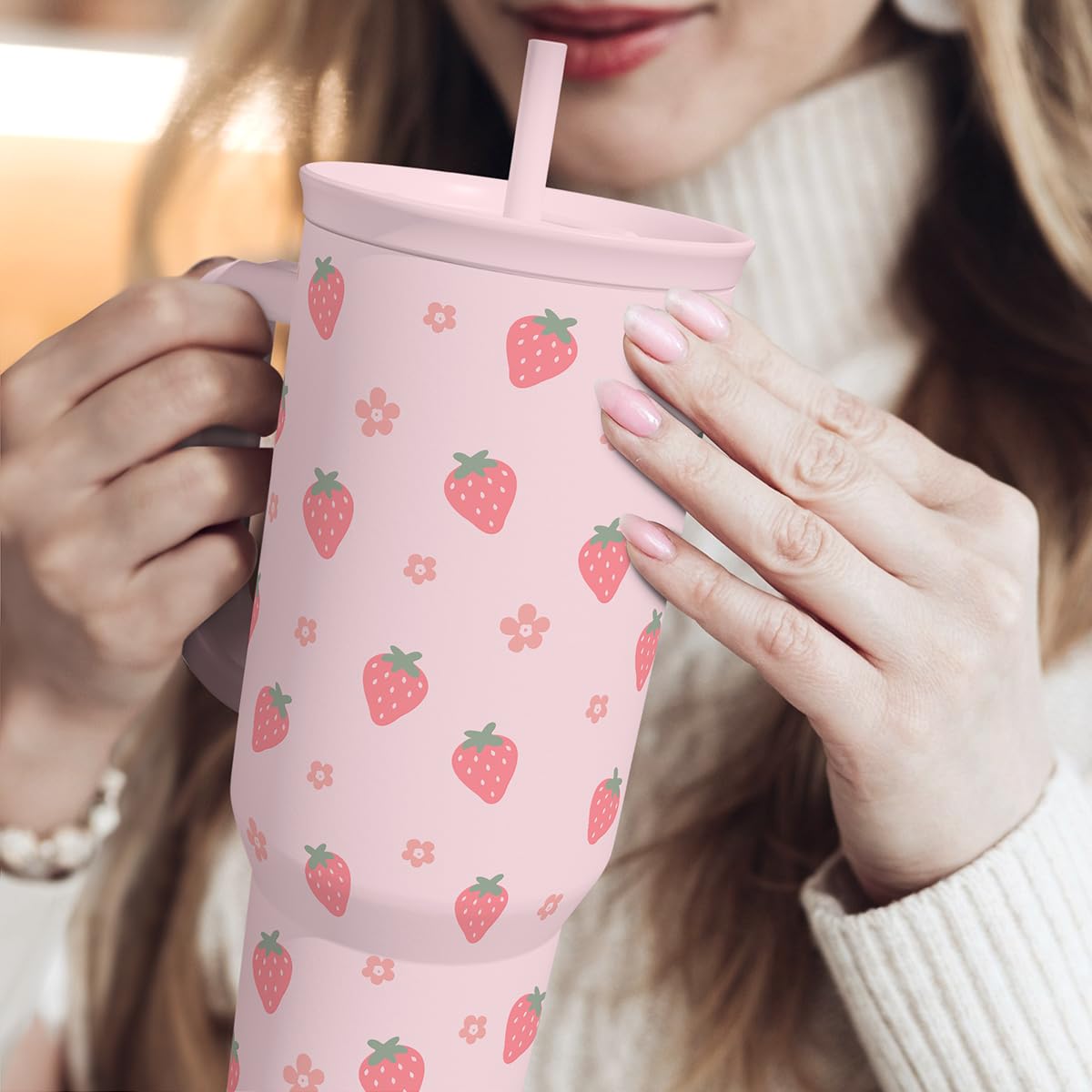 SANDJEST Horse Tumbler with Handle, Insulated Cup Stainless Steel Travel Mug Cup, Gifts for Women Girl, Equestrian Gift for Birthday Christmas, 40oz