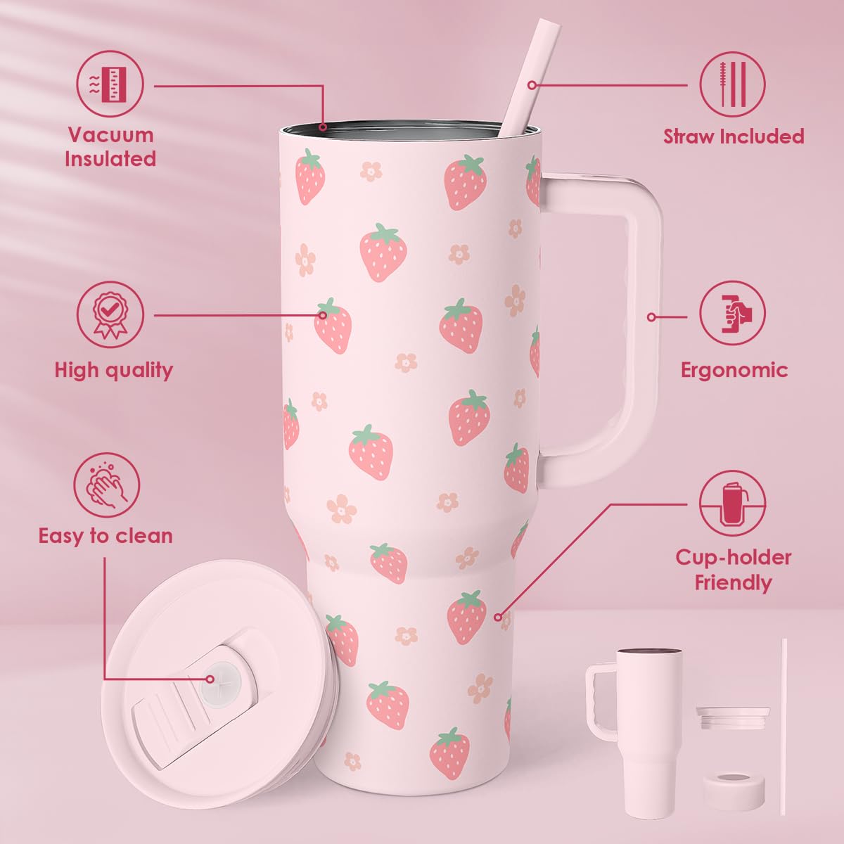 SANDJEST Horse Tumbler with Handle, Insulated Cup Stainless Steel Travel Mug Cup, Gifts for Women Girl, Equestrian Gift for Birthday Christmas, 40oz