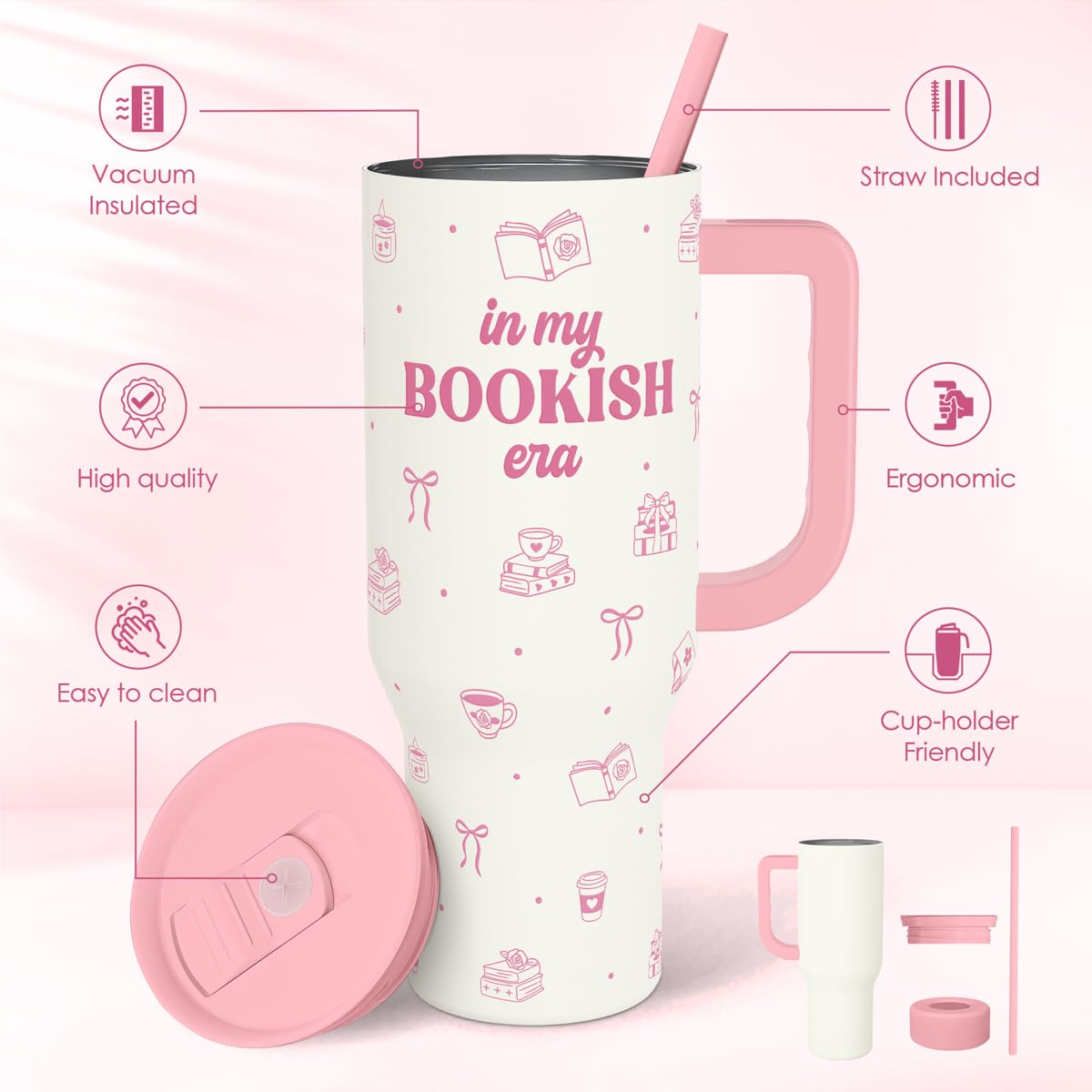 SANDJEST Horse Tumbler with Handle, Insulated Cup Stainless Steel Travel Mug Cup, Gifts for Women Girl, Equestrian Gift for Birthday Christmas, 40oz